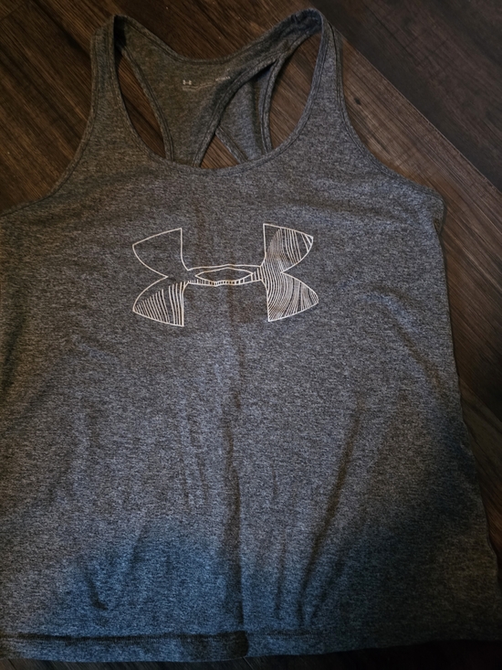 Under Armour Tops - Under Armour Women’s Charcoal Heather Racerback Tank with White Logo